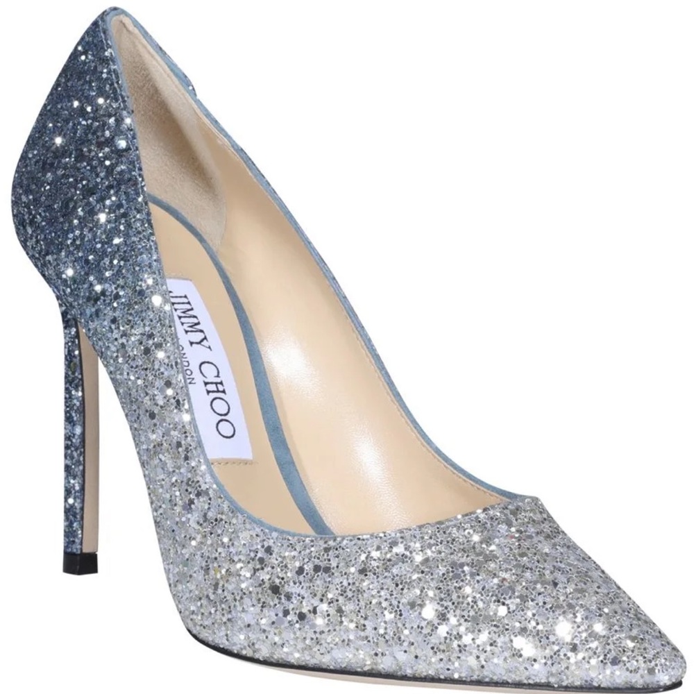 NWT Jimmy Choo Heels Romy Silver/Dusk Blue Size 40